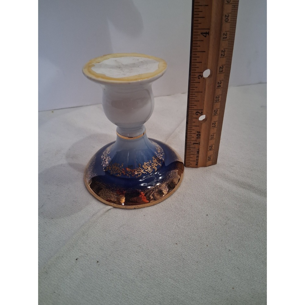 PM Martinroda Cobalt Blue Gold Porcelain‎ Candlestick Holder GDR Vintage 4in